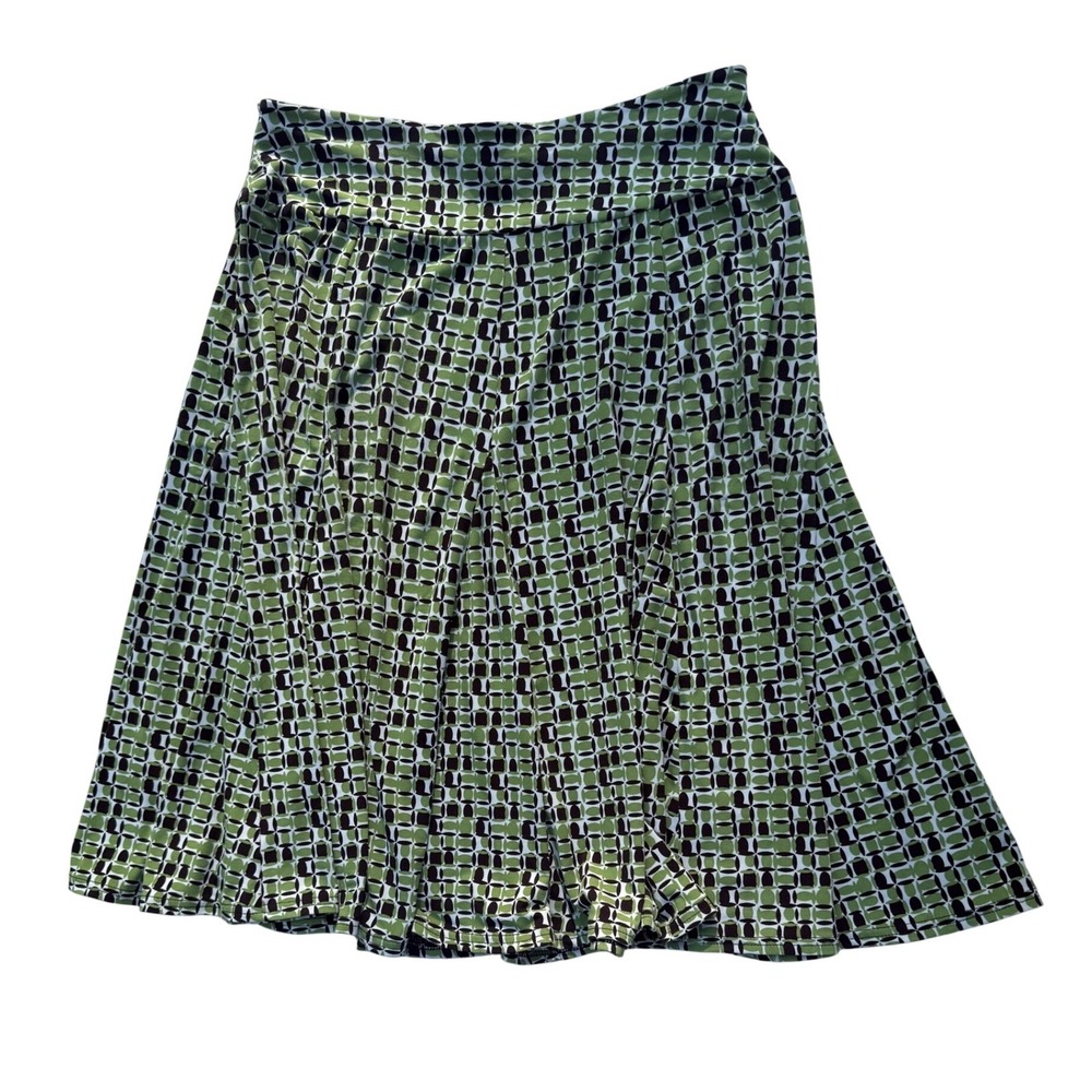 Apt. 9 Stretch Skirt Small Green Brown Geometric‎ Print A Line Midi